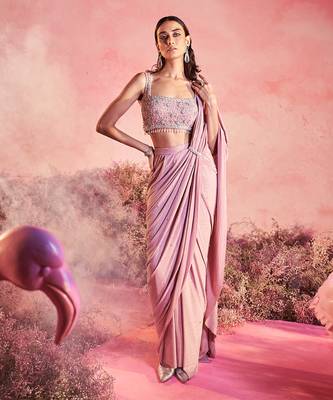 Pink gulaab drape saree set 2