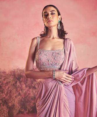 Pink gulaab drape saree set 3