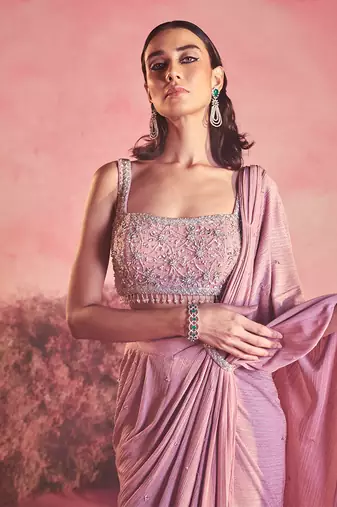 Pink gulaab drape saree set