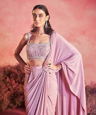 Pink gulaab drape saree set 4