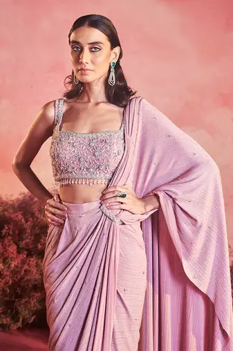 Pink gulaab drape saree set