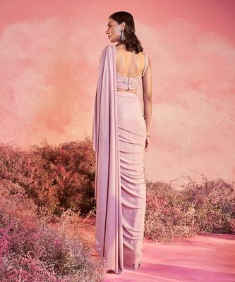 Pink gulaab drape saree set 5