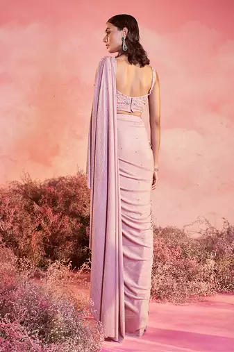 Pink gulaab drape saree set
