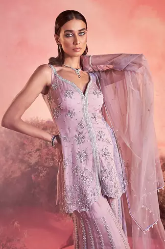 Soft lilac sharara set