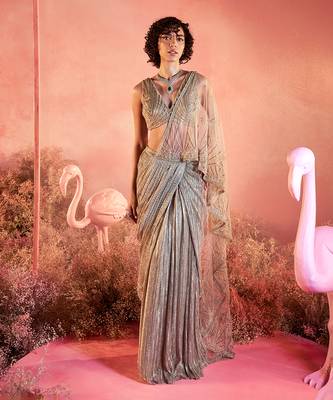 Zoya gold drape saree set 1