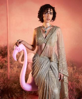 Zoya gold drape saree set 2