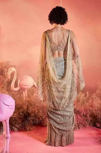 Zoya gold drape saree set
