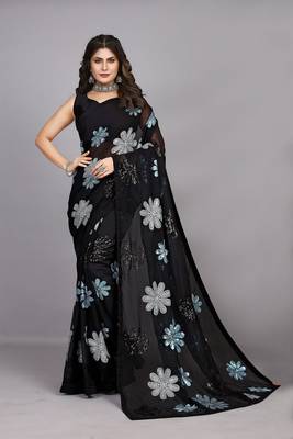 Black sequence georgette saree with un-stiched blouse 1