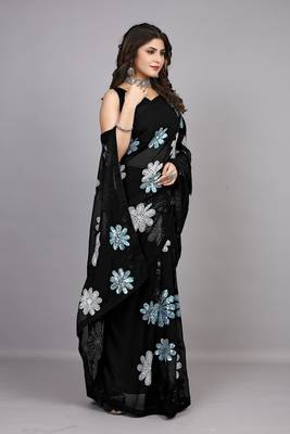 Black sequence georgette saree with un-stiched blouse 2