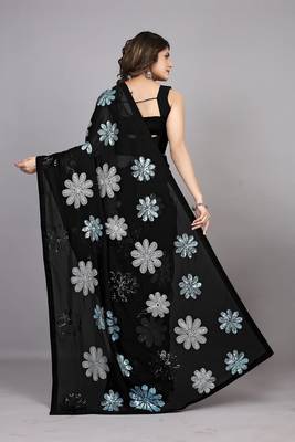 Black sequence georgette saree with un-stiched blouse 3