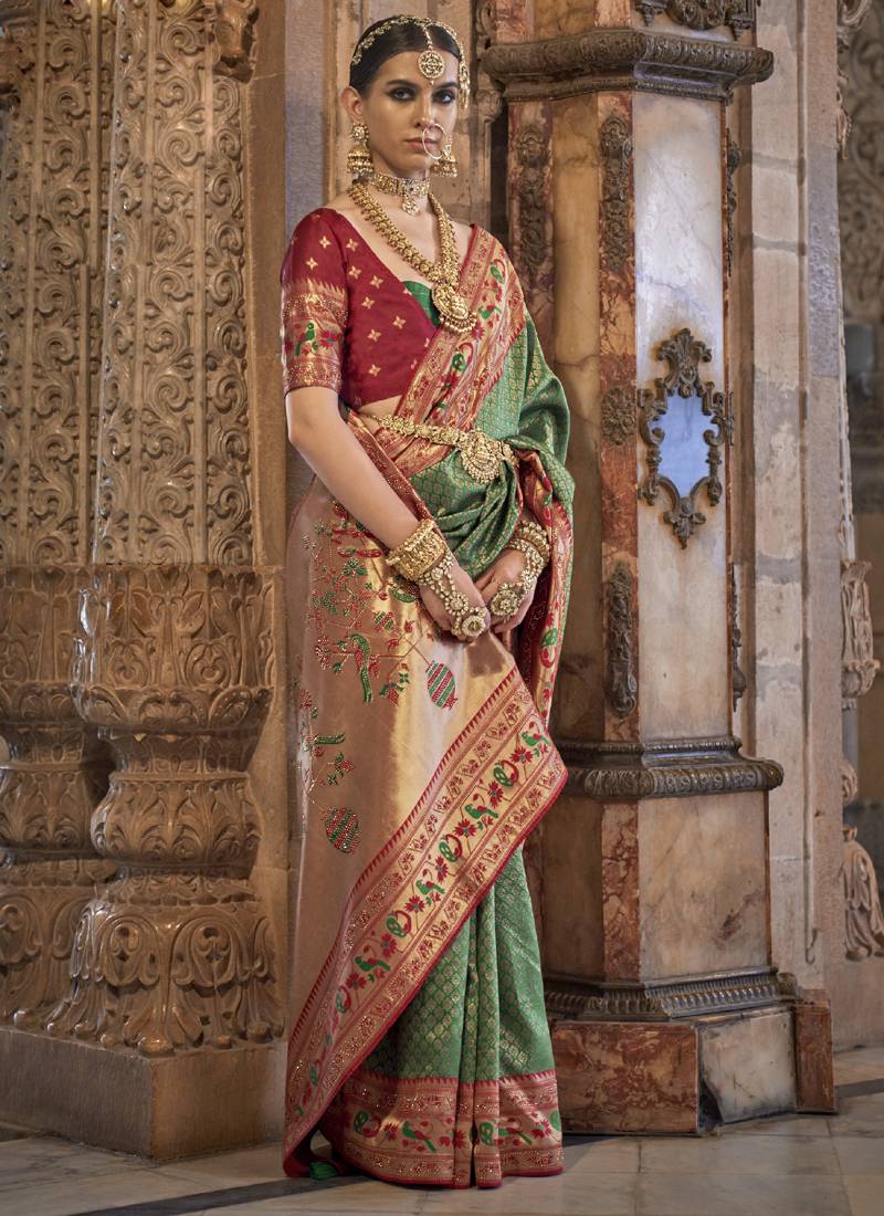 Green Woven Party Wear Art Silk Sarees