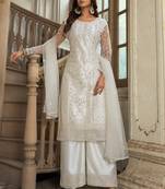 White Premium Net Embroidered Traditional Palazzo Suit