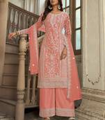 Light Orange Premium Net Embroidered Traditional Palazzo Suit