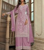 Lavender Premium Net Embroidered Traditional Palazzo Suit