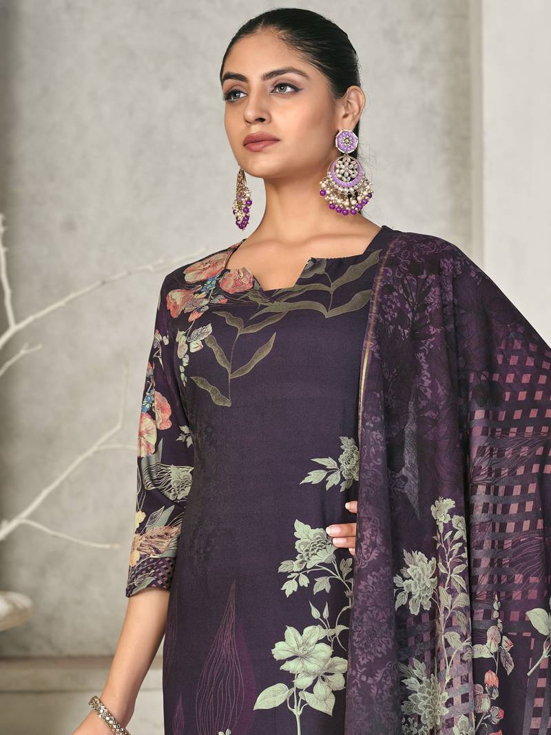 Stylee lifestyle violet pashmina digital printed dress material