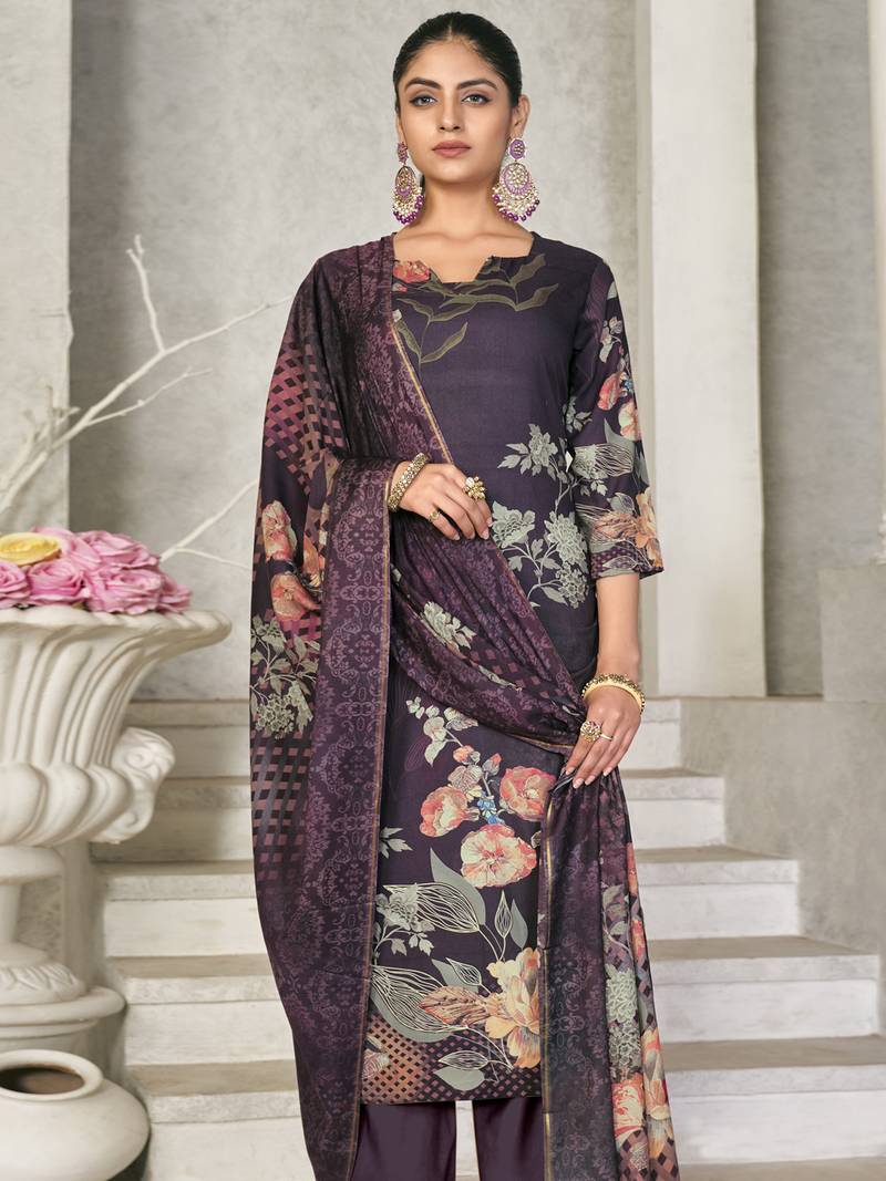 Stylee lifestyle violet pashmina digital printed dress material