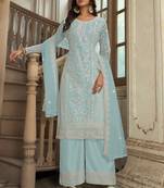 Sky Blue Premium Net Embroidered Traditional Palazzo Suit
