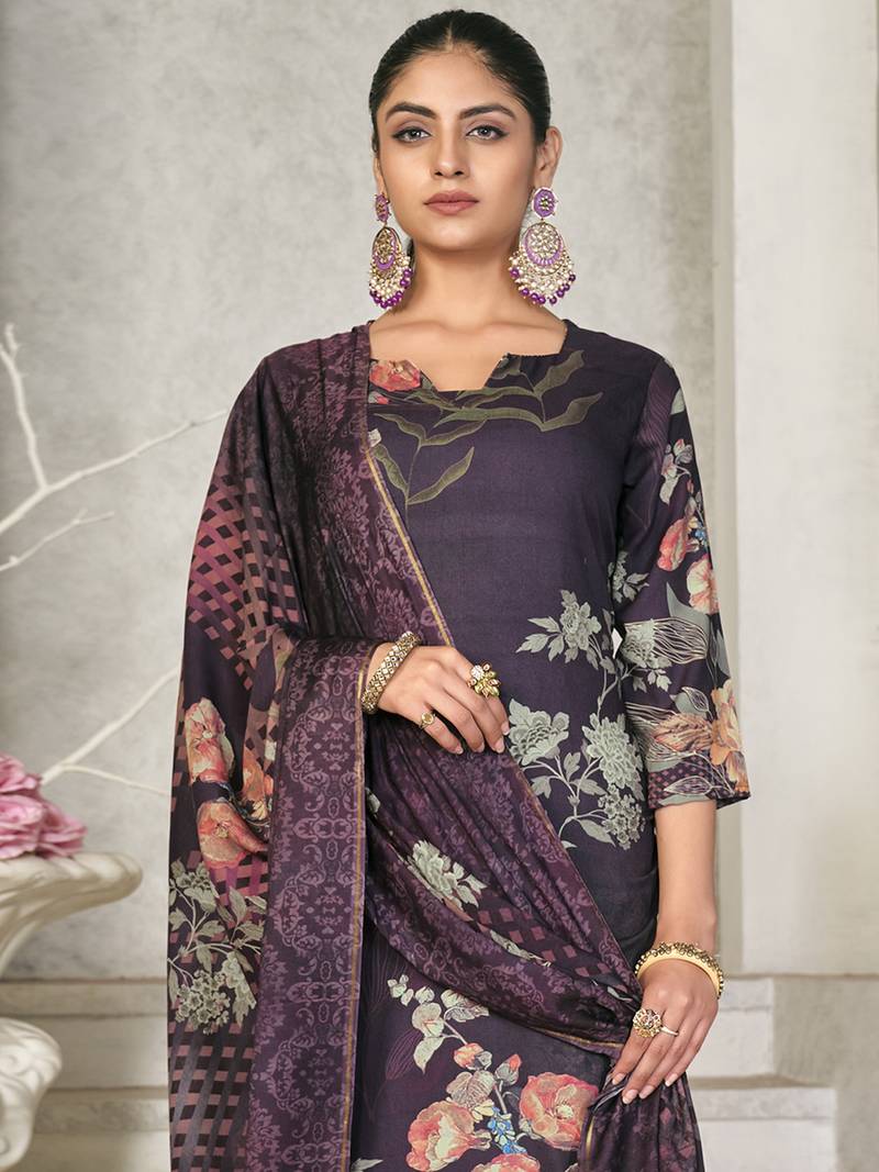 Stylee lifestyle violet pashmina digital printed dress material