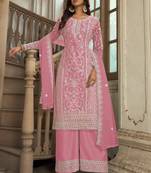 Pink Premium Net Embroidered Traditional Palazzo Suit