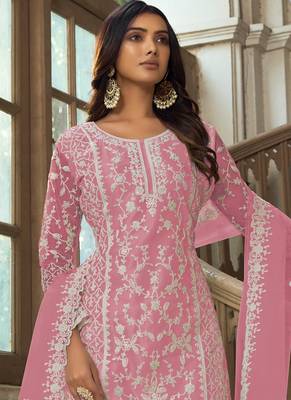 Pink Premium Net Embroidered Traditional Palazzo Suit 2