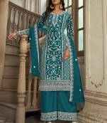 Teal Premium Net Embroidered Traditional Palazzo Suit