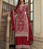 Maroon Premium Net Embroidered Traditional Palazzo Suit