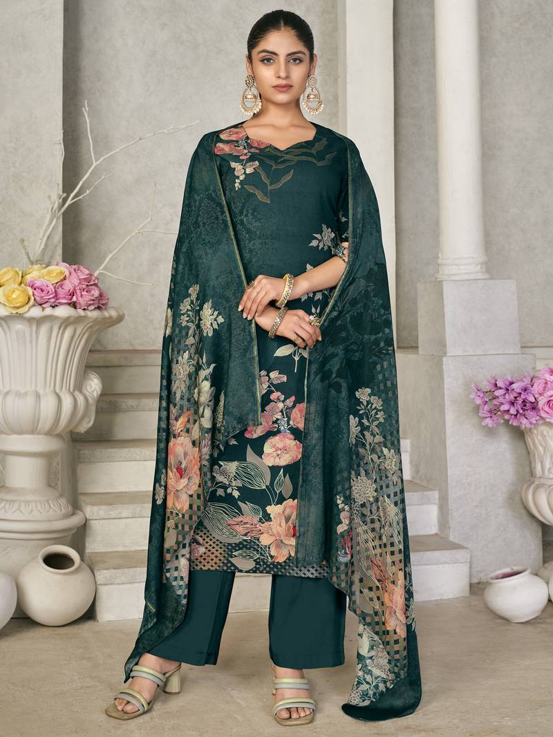 Stylee lifestyle green pashmina digital printed dress material