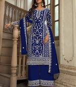 Blue Premium Net Embroidered Traditional Palazzo Suit