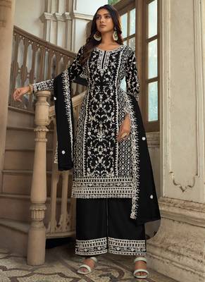 Black Premium Net Embroidered Traditional Palazzo Suit 1