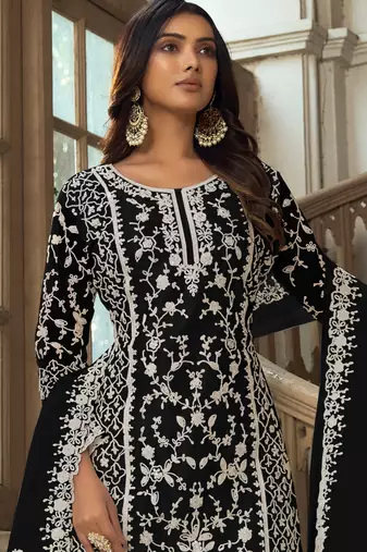 Black Premium Net Embroidered Traditional Palazzo Suit