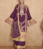 Wine Chinnon Embroidered Traditional Pakistani Salwar Kameez