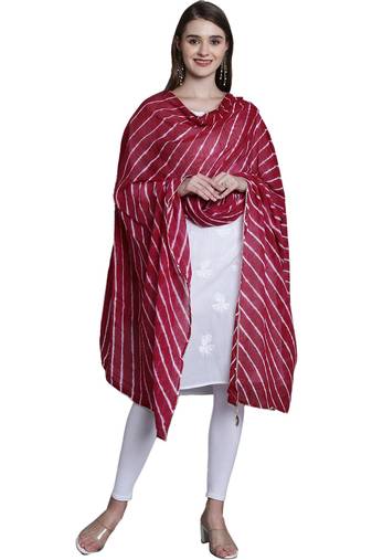 Maroon Cotton Leheriya Print Dupatta
