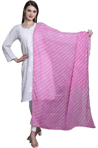 Pink Cotton Leheriya Print Dupatta
