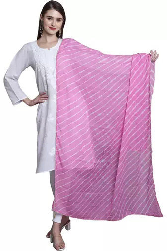 Pink Cotton Leheriya Print Dupatta