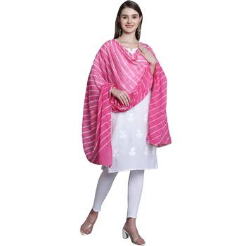 Pink Cotton Leheriya Print Dupatta 1