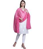 Pink Cotton Leheriya Print Dupatta