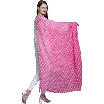 Pink Cotton Leheriya Print Dupatta 2