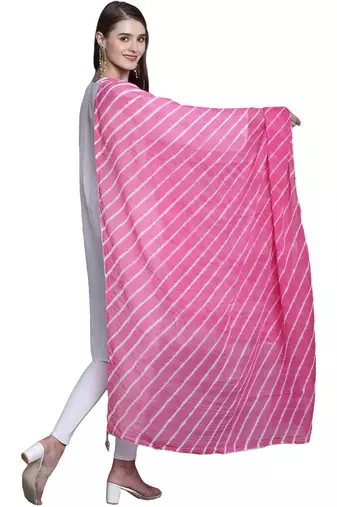 Pink Cotton Leheriya Print Dupatta