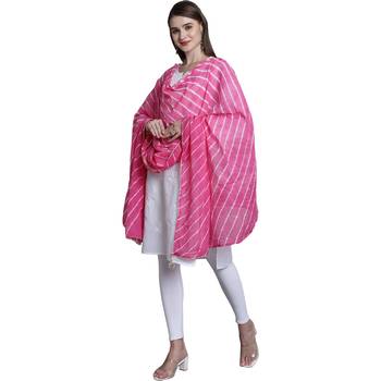 Pink Cotton Leheriya Print Dupatta 3