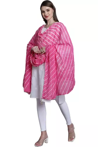 Pink Cotton Leheriya Print Dupatta