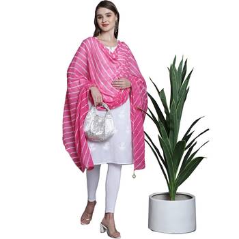 Pink Cotton Leheriya Print Dupatta 4