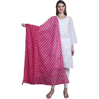 Pink Cotton Leheriya Print Dupatta 1