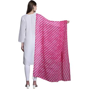 Pink Cotton Leheriya Print Dupatta 2