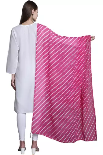 Pink Cotton Leheriya Print Dupatta