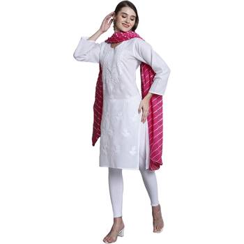 Pink Cotton Leheriya Print Dupatta 3