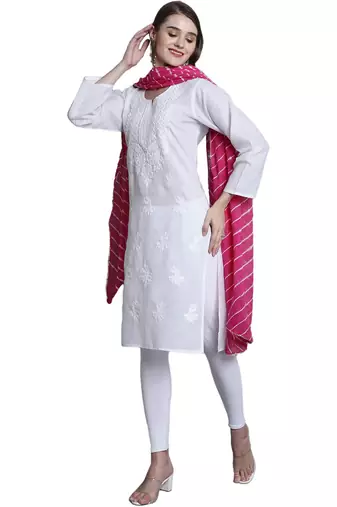 Pink Cotton Leheriya Print Dupatta