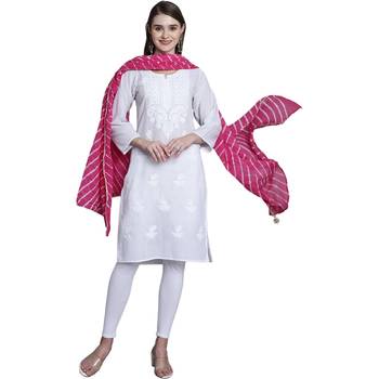Pink Cotton Leheriya Print Dupatta 4