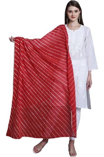 Red Cotton Leheriya Print Dupatta