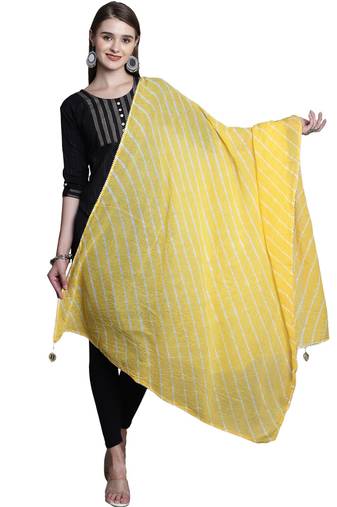Yellow Cotton Leheriya Print Dupatta