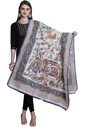 White Silk Embroidered Dupatta